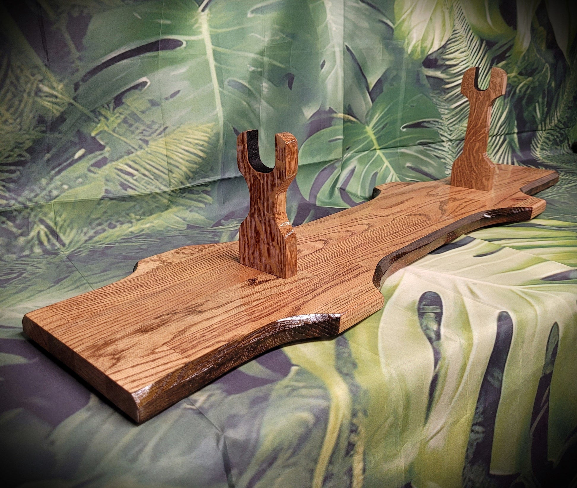 Walker Wood Gifts gun rack Rustic Faux Live Edge Oak Lever Action Rifle Stand Display Mantel Collector Gift