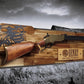 Walker Wood Gifts gun rack Rustic Lever Action Cabin Acacia Rifle Display Gun Rack | Henry Rifle Wall Mount | American Eagle Flag | Handcrafted Gift