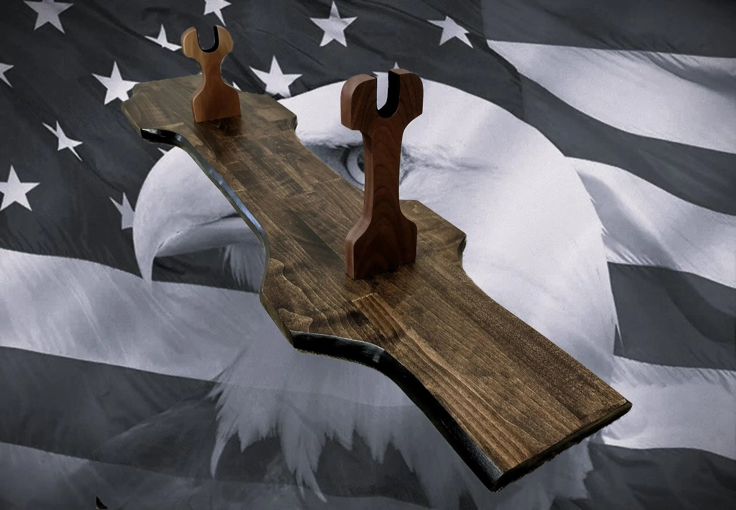 Decorative Rifle Platforms Rustic Lever Action Rifle Stand Display Faux Live Edge Aspen Stunning