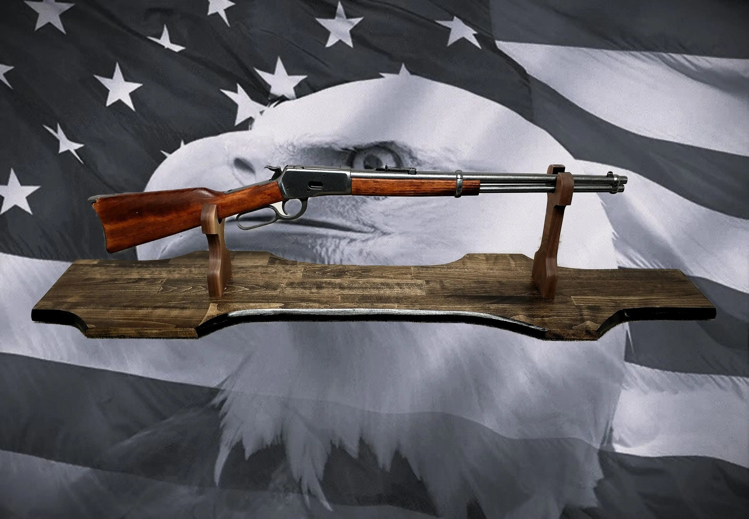 Rustic Lever Action Rifle Stand Display Faux Live Edge Aspen Stunning