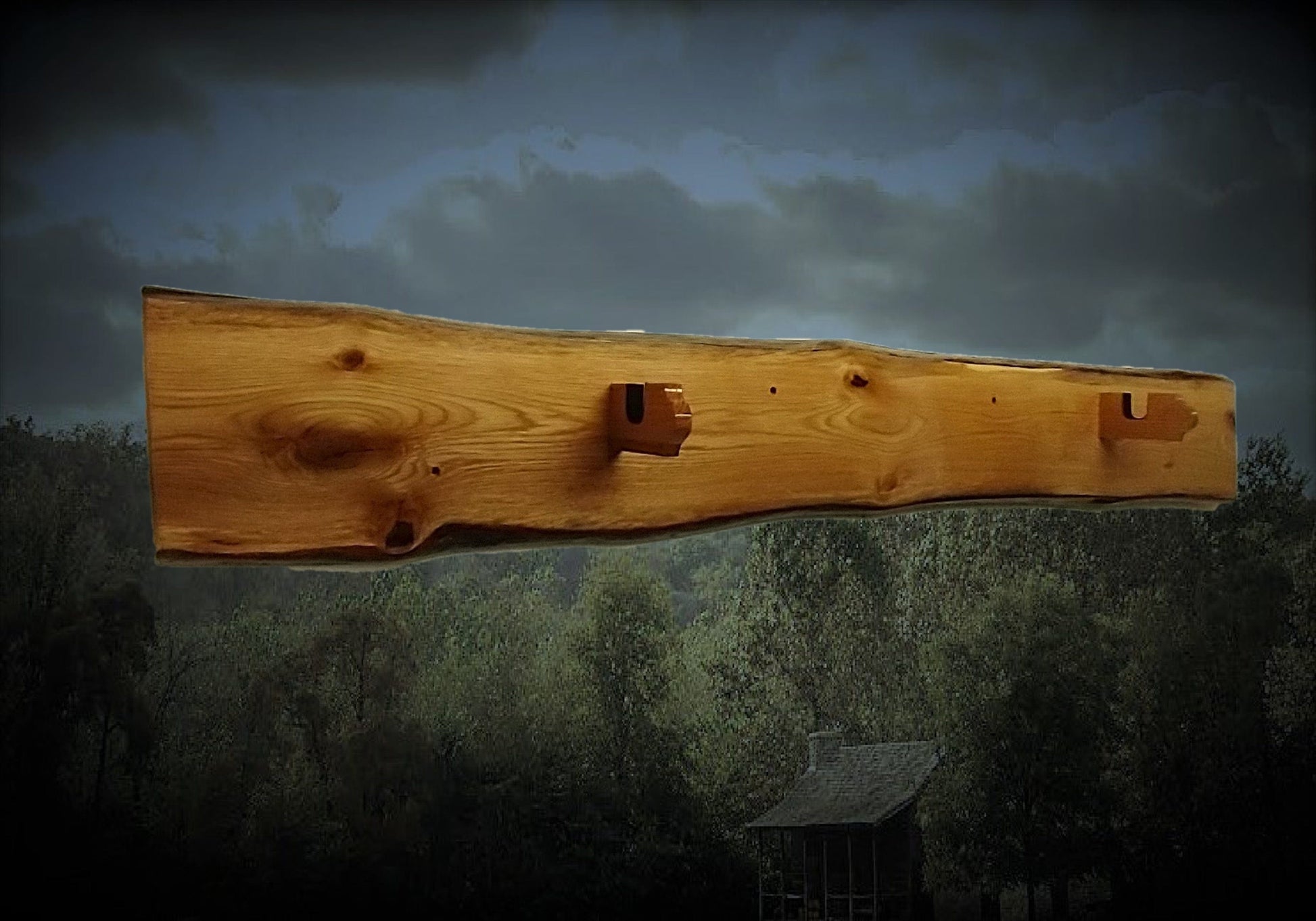 Walker Wood Gifts gun rack Rustic Live Edge Swamp Oak Musket Display Natural Knotty Grained Warm Gloss Finish Great Vintage Gun Collectors Gift