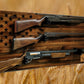 Walker Wood Gifts gun rack Rustic Unique 3 Place Shotgun Display Cabin Knotty Pine 50 Black Star Patriotic Collectors Gift