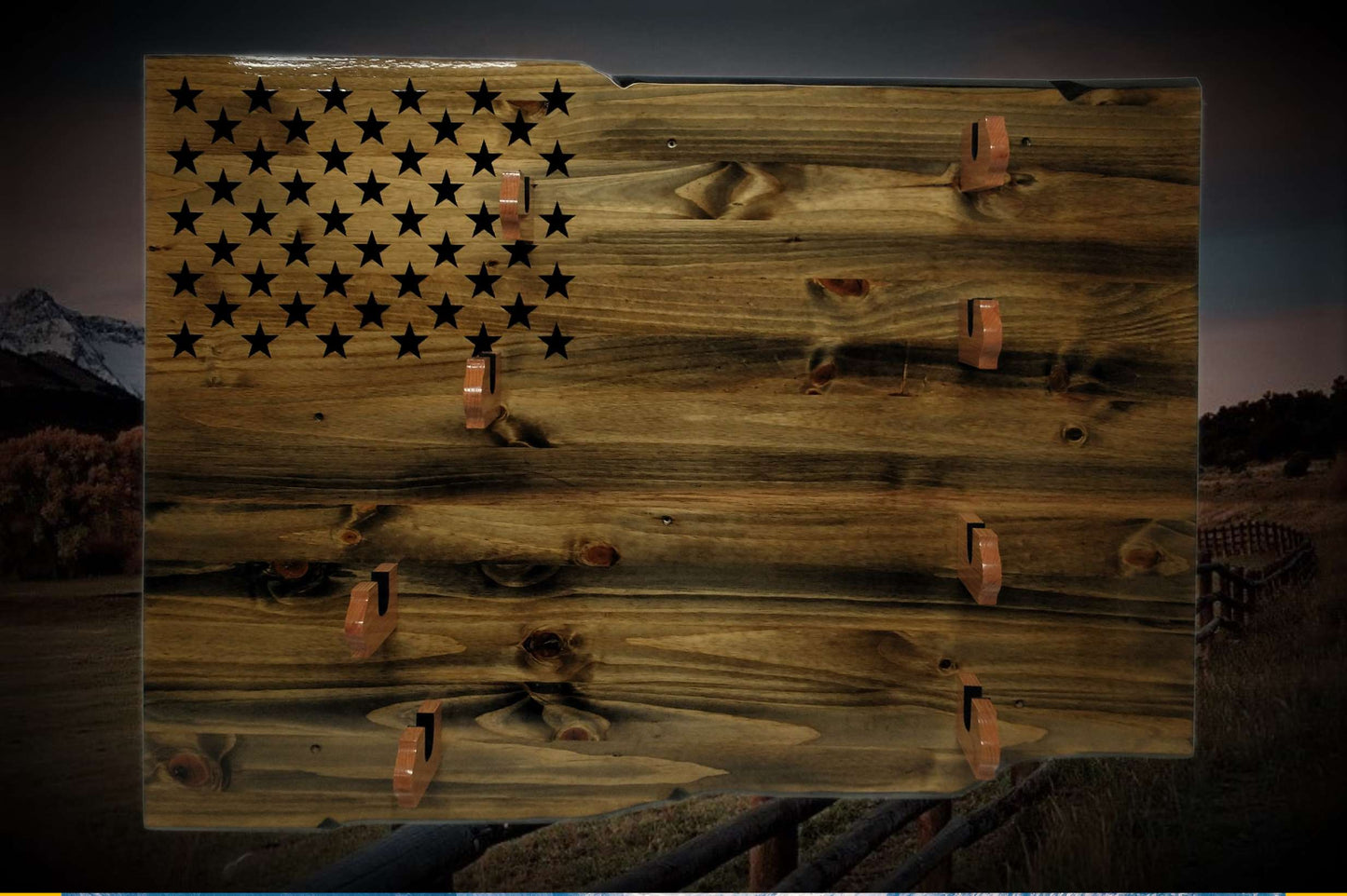 Walker Wood Gifts gun rack Rustic Unique 4 Place Lever Action Display Knotty Pine 50 Black Star Patriotic Collectors Gift