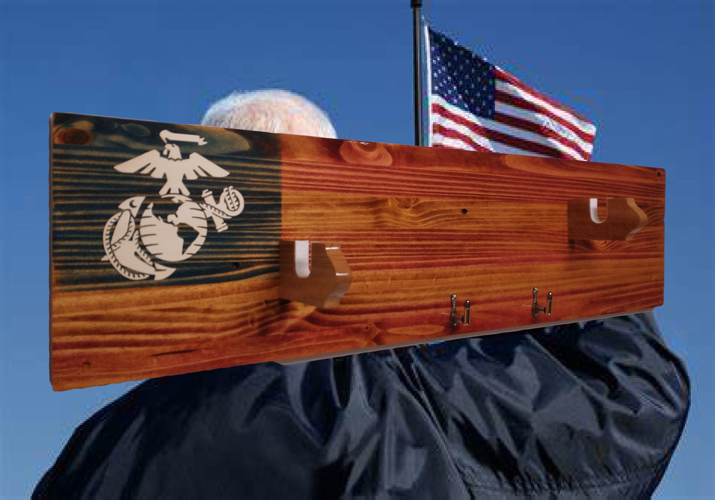 Walker Wood Gifts gun rack Rustic USMC Gun Sword Knife Rack Display Fits Most Lever Action Rifles Retirement Veterans Gift