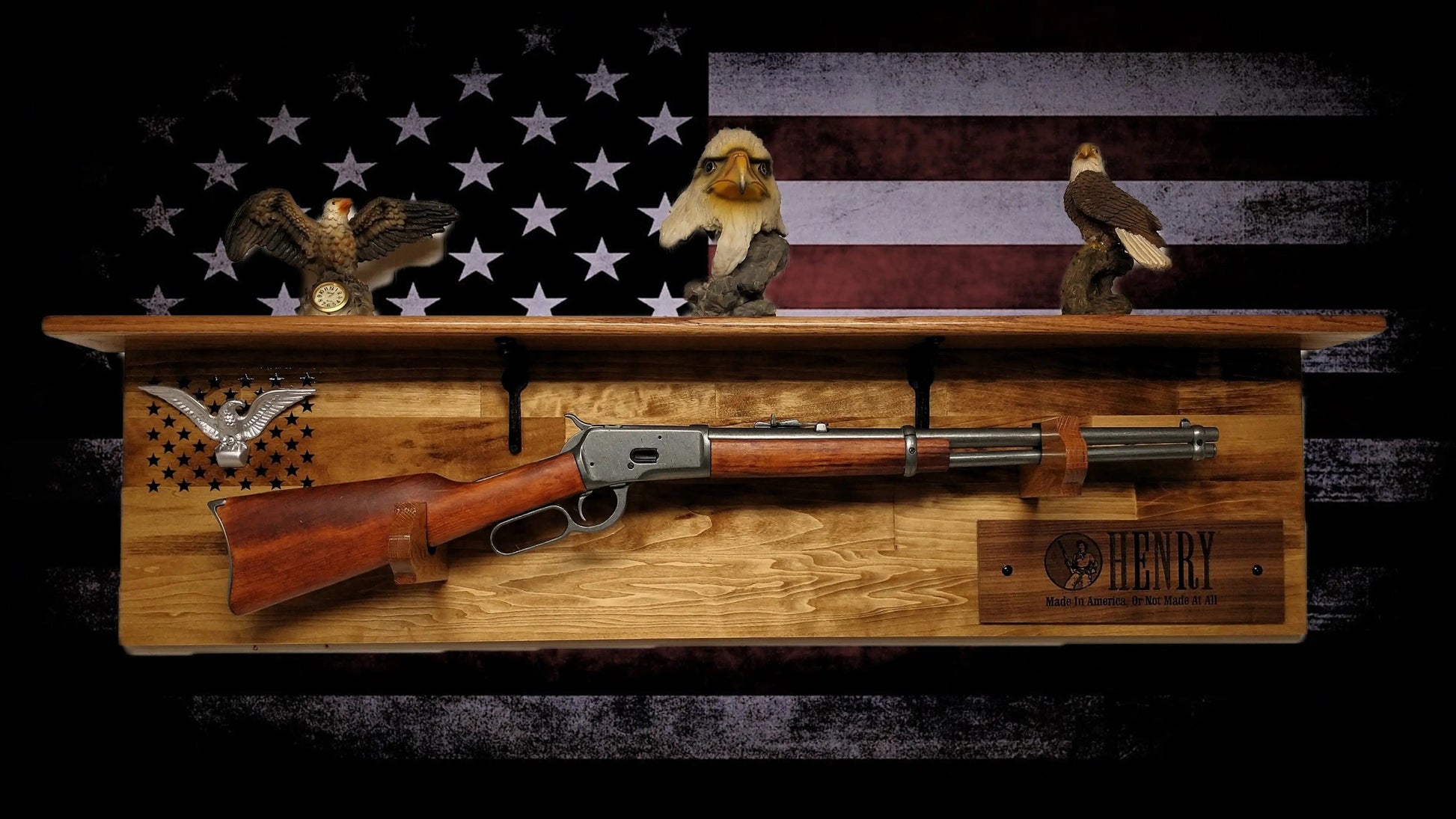 Walker Wood Gifts gun rack Tradition 50 Black Star Lever Action Aspen Henry Shelf Rifle Gun Display Western Farmhouse Gift