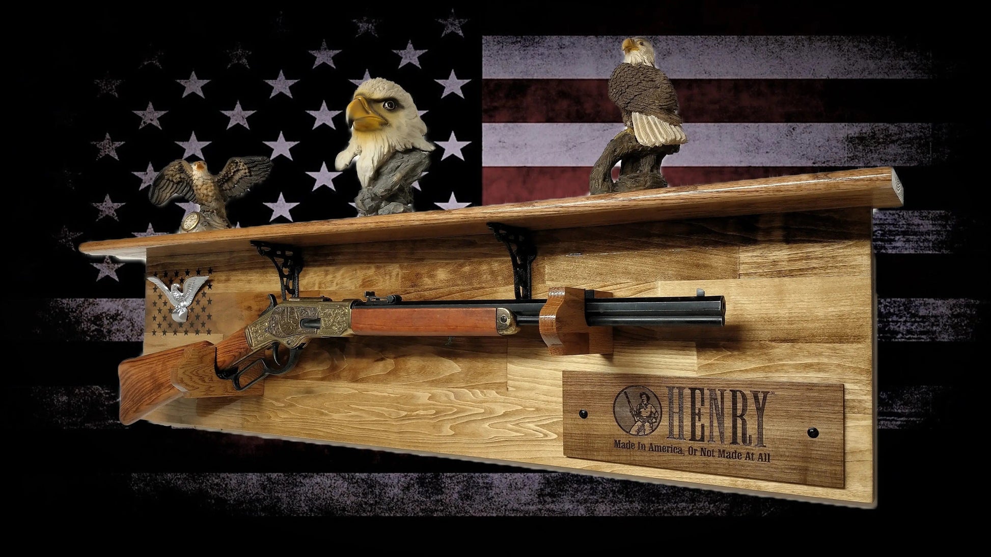 Walker Wood Gifts gun rack Tradition 50 Black Star Lever Action Aspen Henry Shelf Rifle Gun Display Western Farmhouse Gift