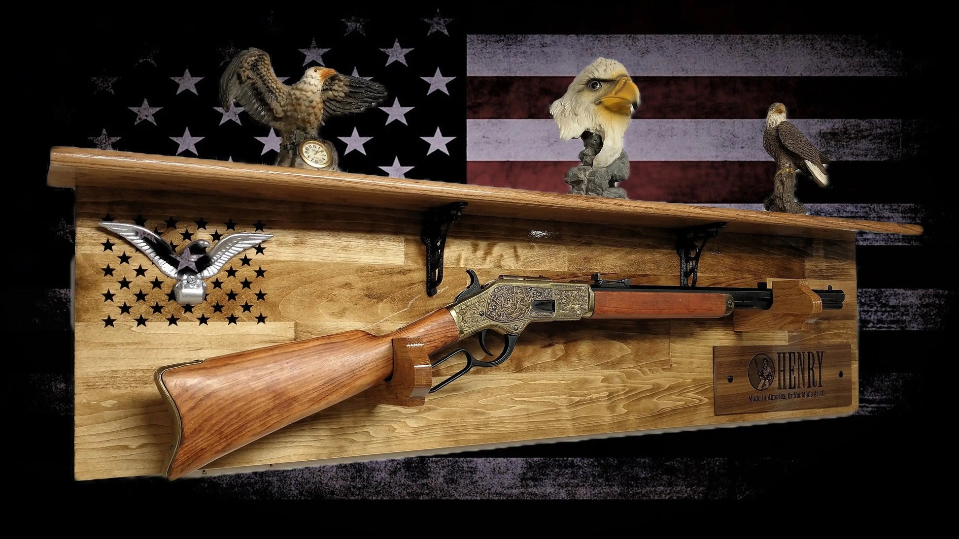 Walker Wood Gifts gun rack Tradition 50 Black Star Lever Action Aspen Henry Shelf Rifle Gun Display Western Farmhouse Gift