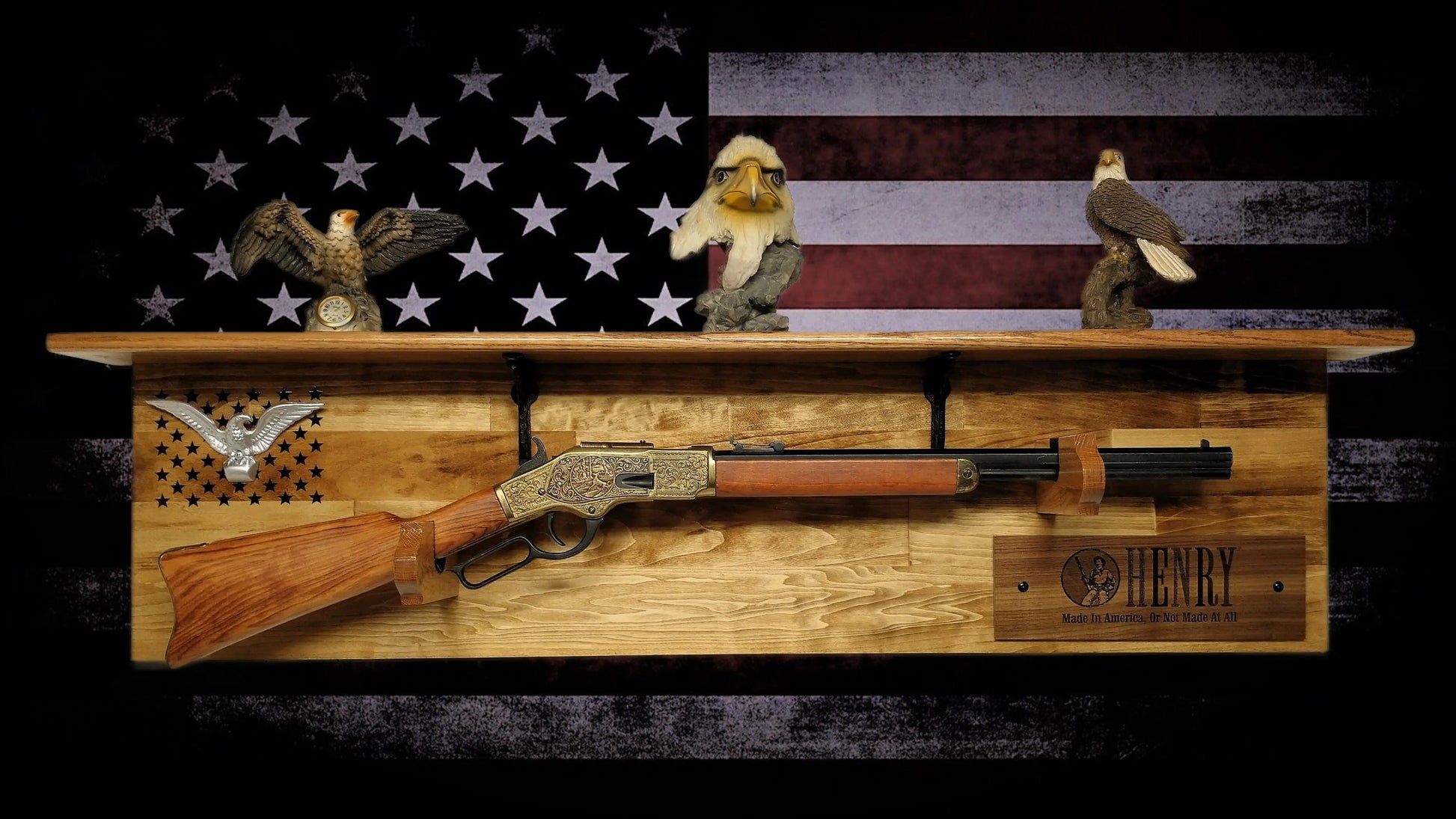 Walker Wood Gifts gun rack Tradition 50 Black Star Lever Action Aspen Henry Shelf Rifle Gun Display Western Farmhouse Gift