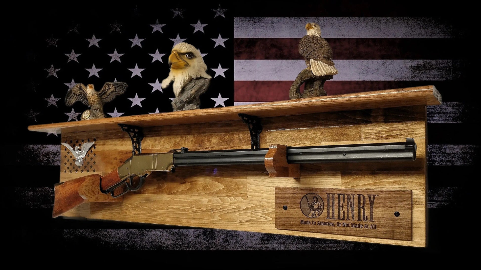 Walker Wood Gifts gun rack Tradition 50 Black Star Lever Action Aspen Henry Shelf Rifle Gun Display Western Farmhouse Gift
