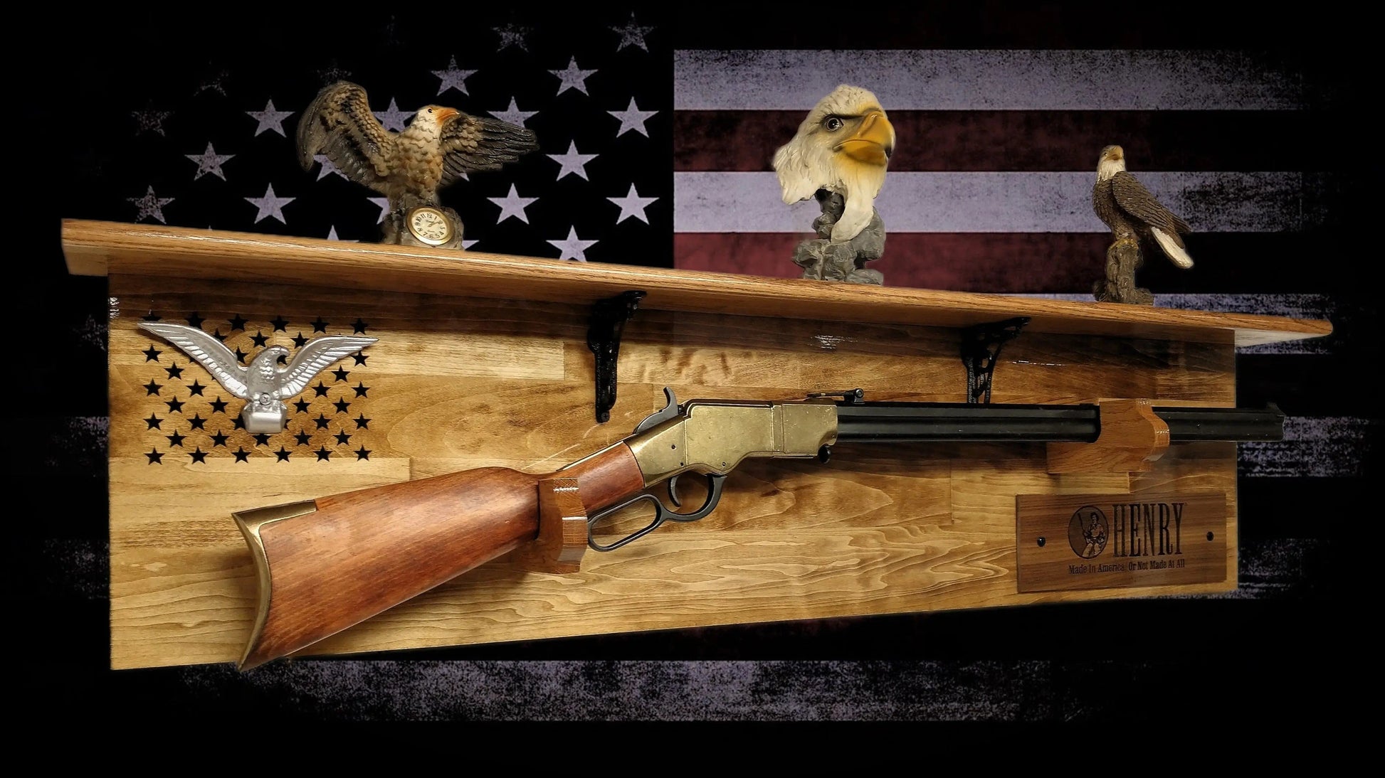 Walker Wood Gifts gun rack Tradition 50 Black Star Lever Action Aspen Henry Shelf Rifle Gun Display Western Farmhouse Gift