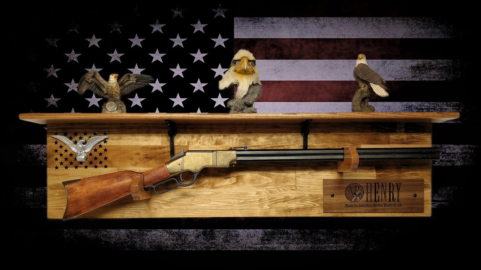 Walker Wood Gifts gun rack Tradition 50 Black Star Lever Action Aspen Henry Shelf Rifle Gun Display Western Farmhouse Gift