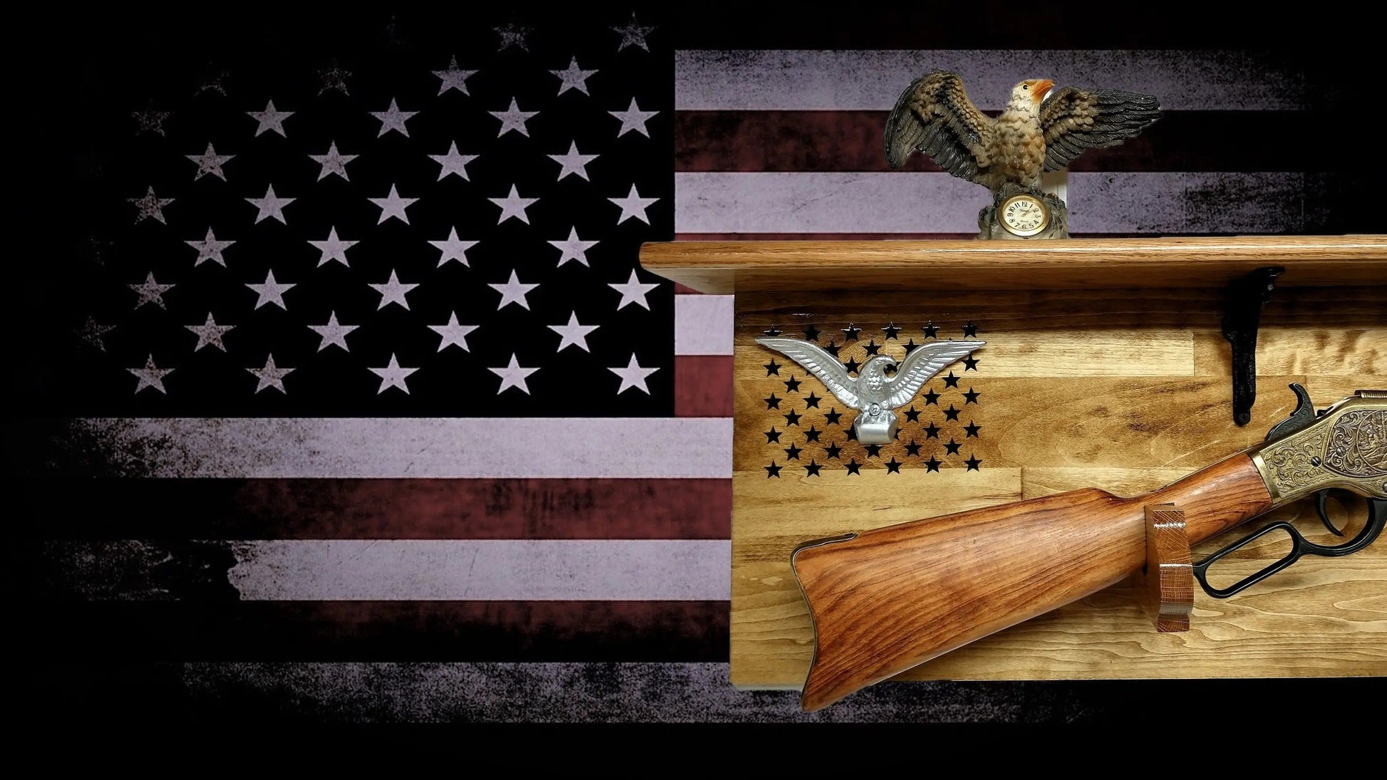 Walker Wood Gifts gun rack Tradition 50 Black Star Lever Action Aspen Henry Shelf Rifle Gun Display Western Farmhouse Gift
