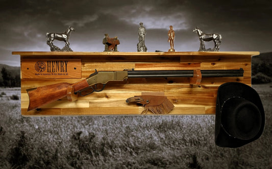 Walker Wood Gifts gun rack Tradition Lever Action Henry Acacia Wood Rifle Gun Display Shelf Western Farmhouse Gift