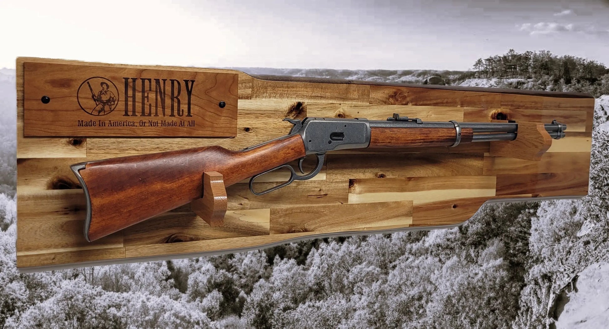 Walker Wood Gifts gun rack Traditional Lever Action Henry Rifle Display Cabin Acacia Décor Collectors Gift