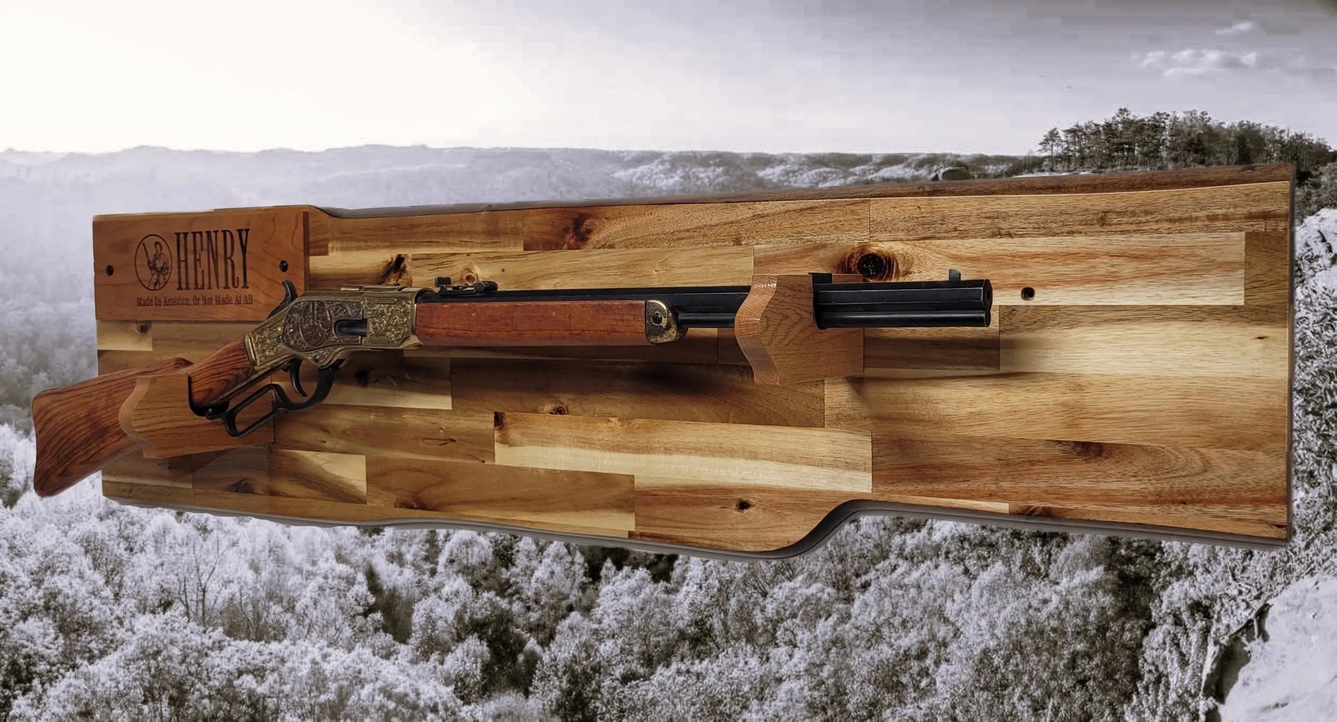 Walker Wood Gifts gun rack Traditional Lever Action Henry Rifle Display Cabin Acacia Décor Collectors Gift