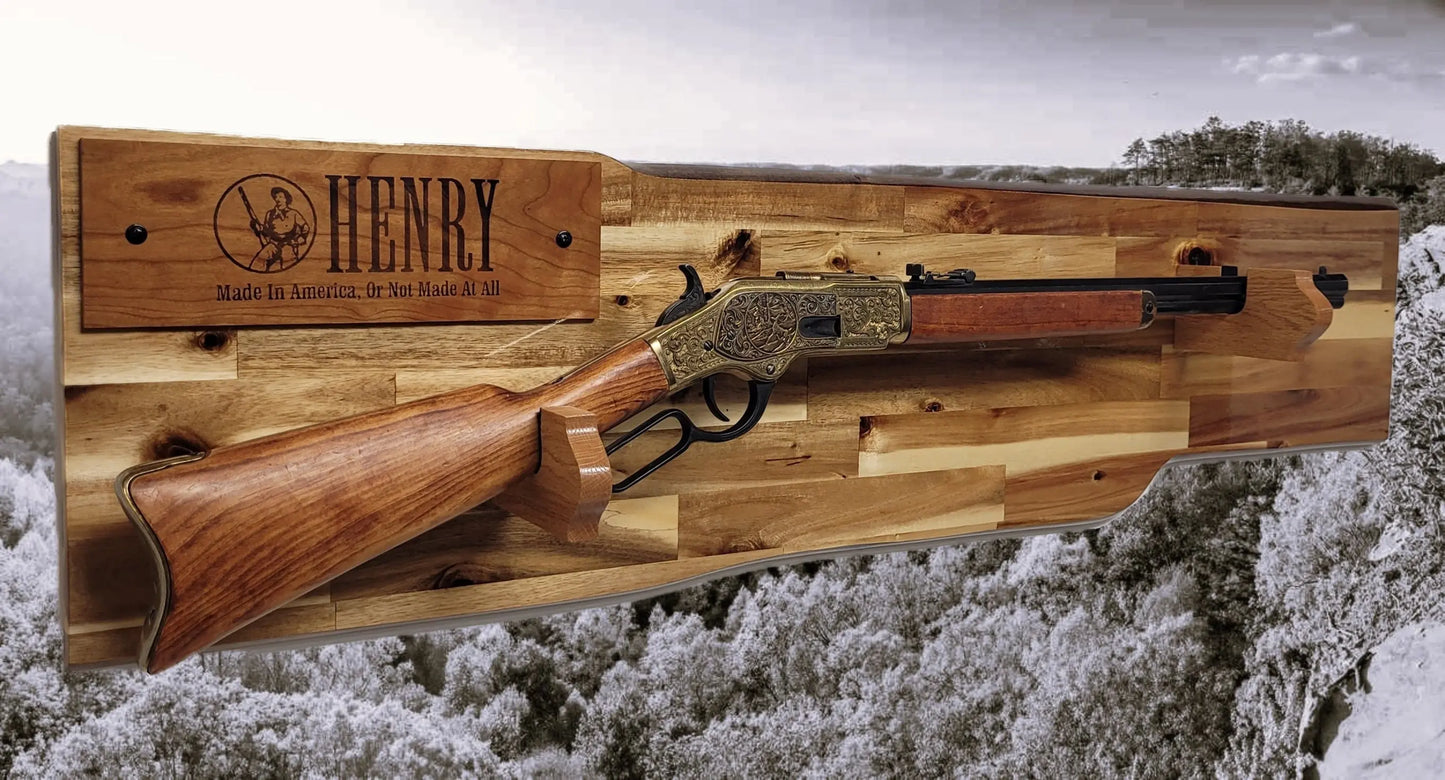 Walker Wood Gifts gun rack Traditional Lever Action Henry Rifle Display Cabin Acacia Décor Collectors Gift
