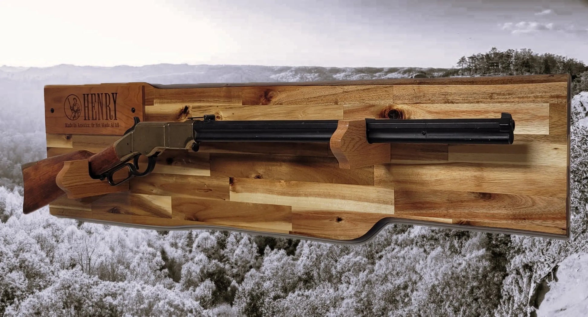Walker Wood Gifts gun rack Traditional Lever Action Henry Rifle Display Cabin Acacia Décor Collectors Gift