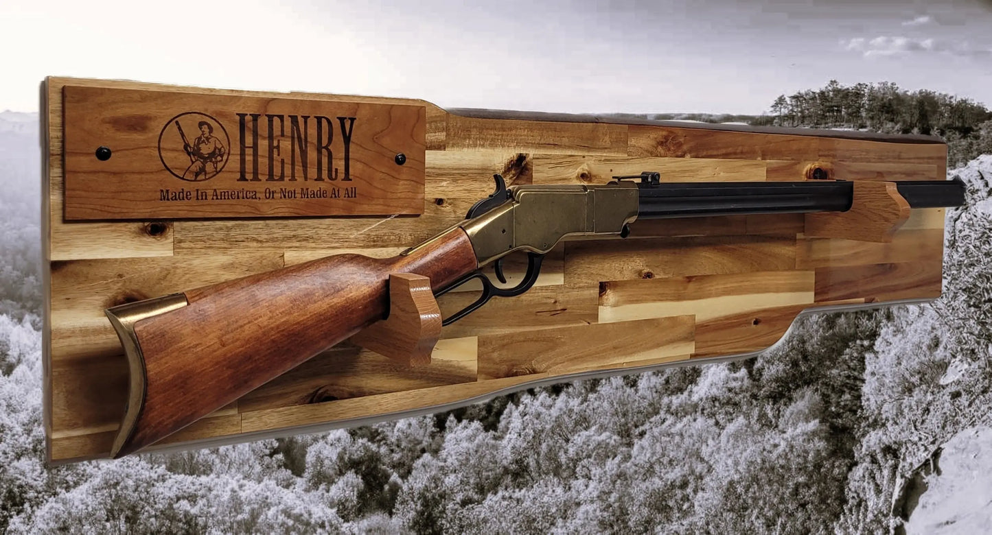 Walker Wood Gifts gun rack Traditional Lever Action Henry Rifle Display Cabin Acacia Décor Collectors Gift