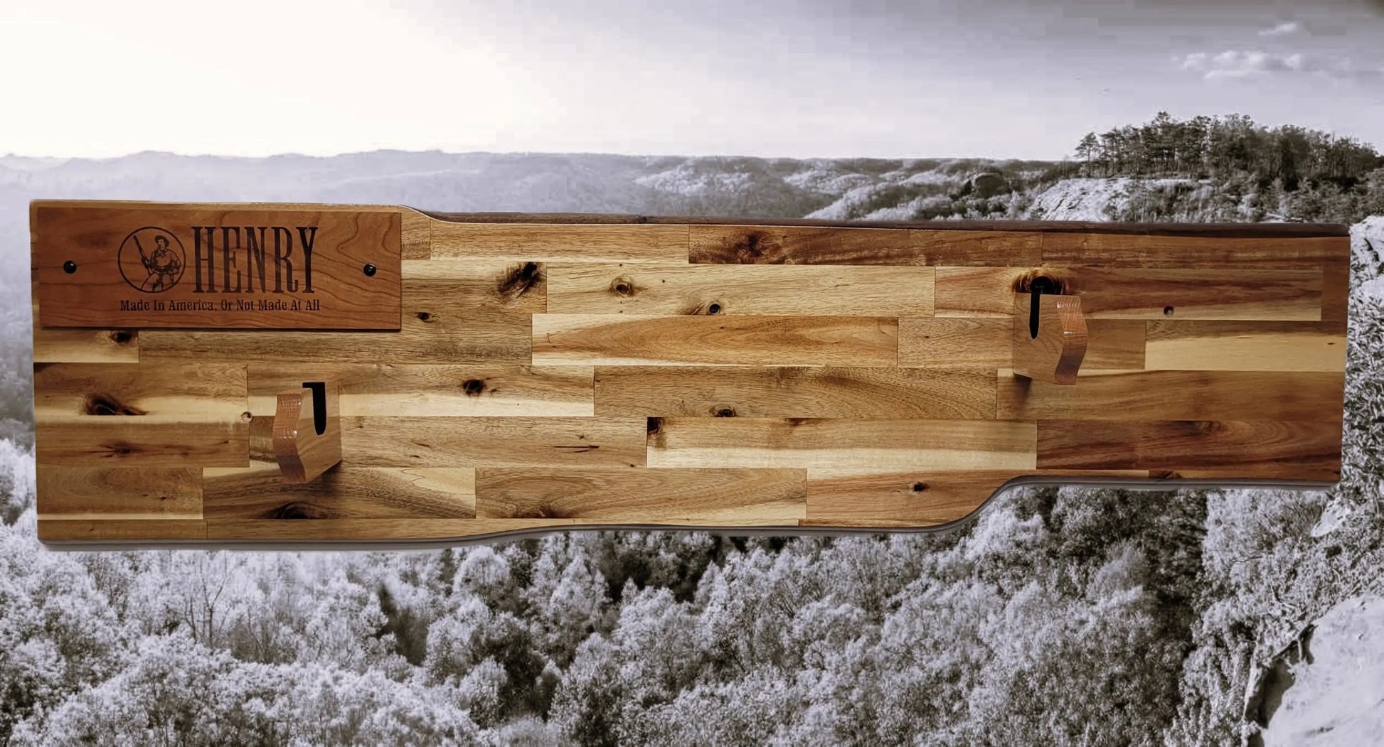 Walker Wood Gifts gun rack Traditional Lever Action Henry Rifle Display Cabin Acacia Décor Collectors Gift
