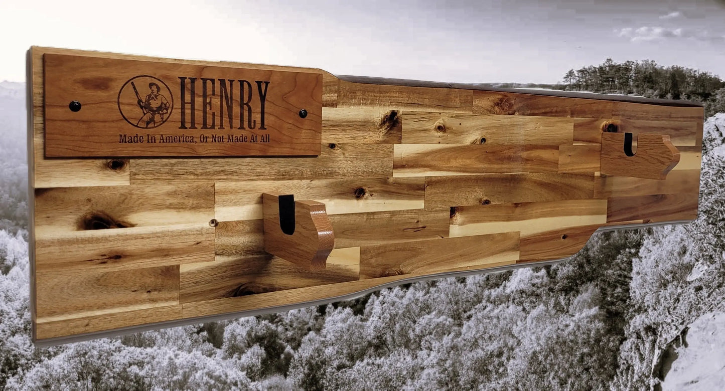Walker Wood Gifts gun rack Traditional Lever Action Henry Rifle Display Cabin Acacia Décor Collectors Gift