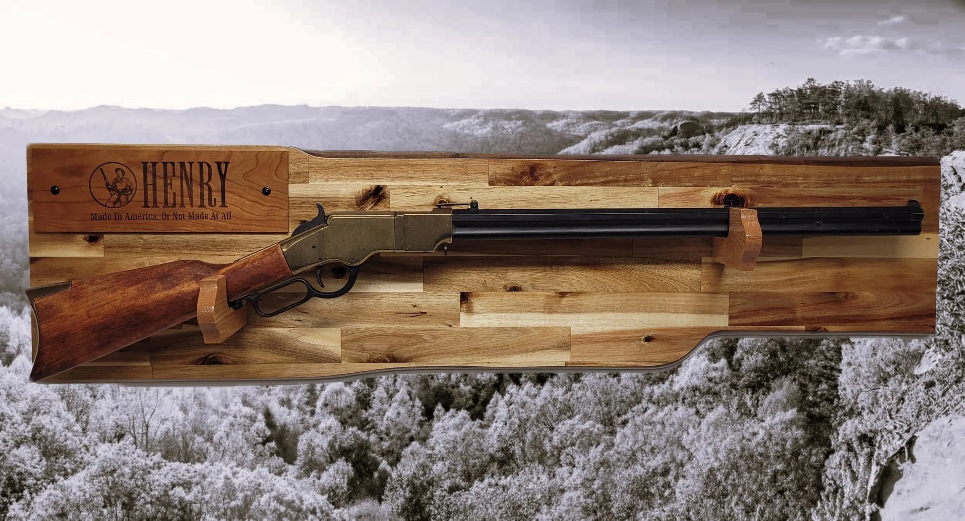 Walker Wood Gifts gun rack Traditional Lever Action Henry Rifle Display Cabin Acacia Décor Collectors Gift