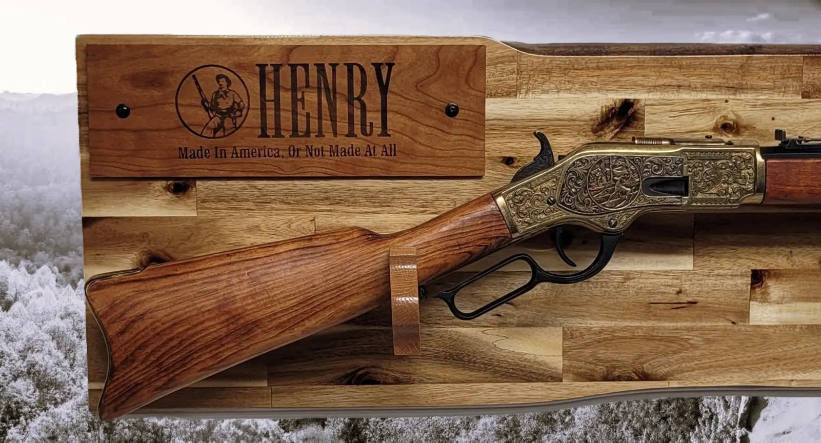 Walker Wood Gifts gun rack Traditional Lever Action Henry Rifle Display Cabin Acacia Décor Collectors Gift