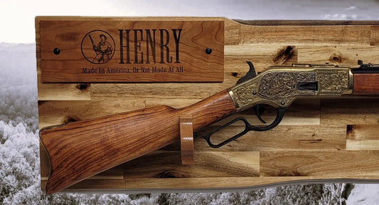 Walker Wood Gifts gun rack Traditional Lever Action Henry Rifle Display Cabin Acacia Décor Collectors Gift