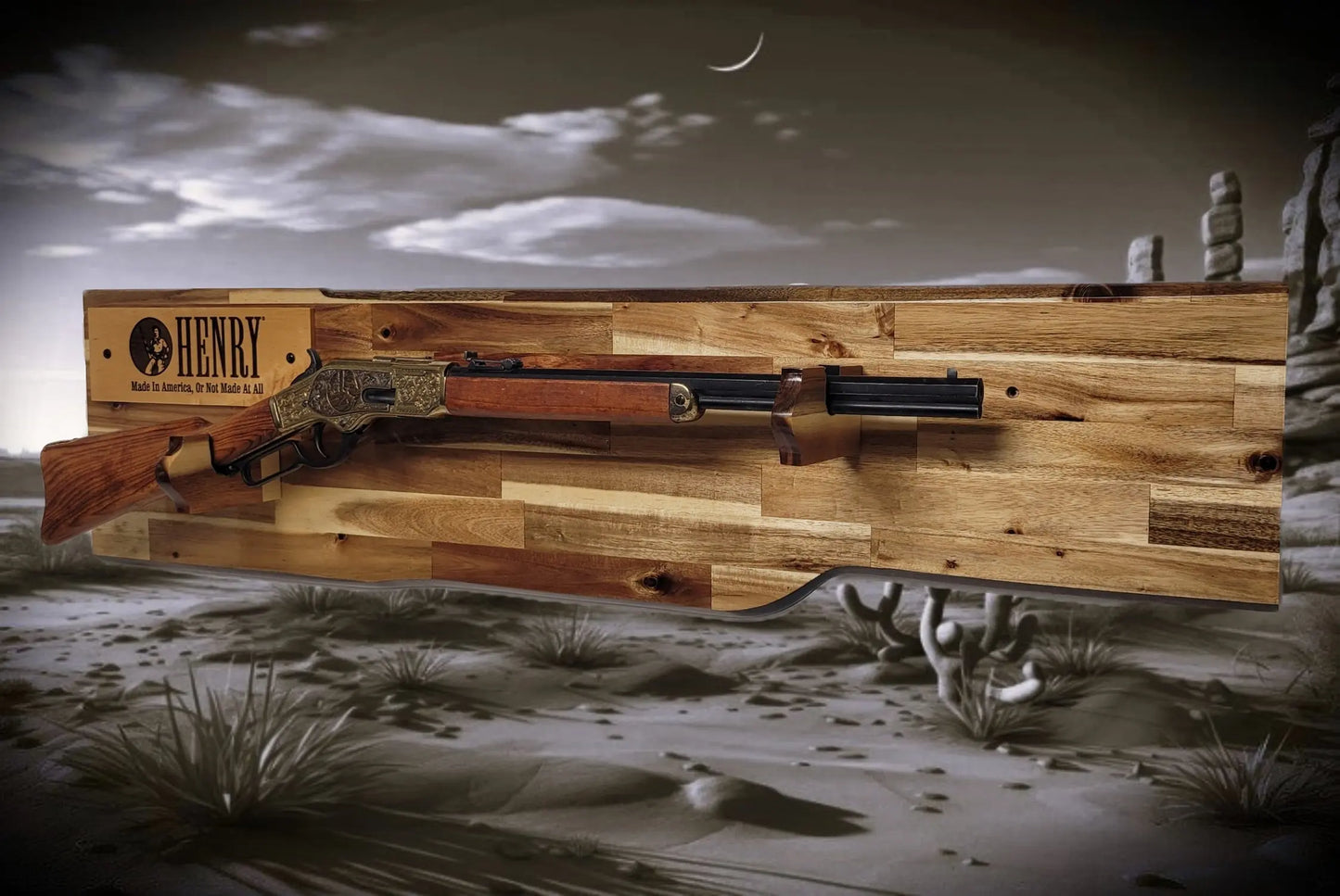 Walker Wood Gifts gun rack Traditional Lever Action Henry Rifle Display Cabin Acacia Décor Collectors Gift