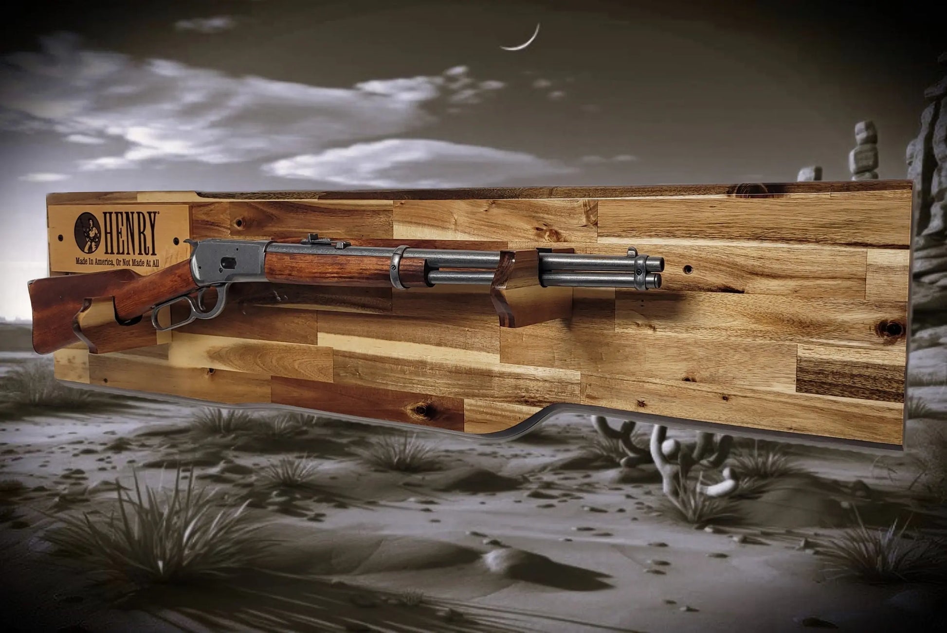 Walker Wood Gifts gun rack Traditional Lever Action Henry Rifle Display Cabin Acacia Décor Collectors Gift
