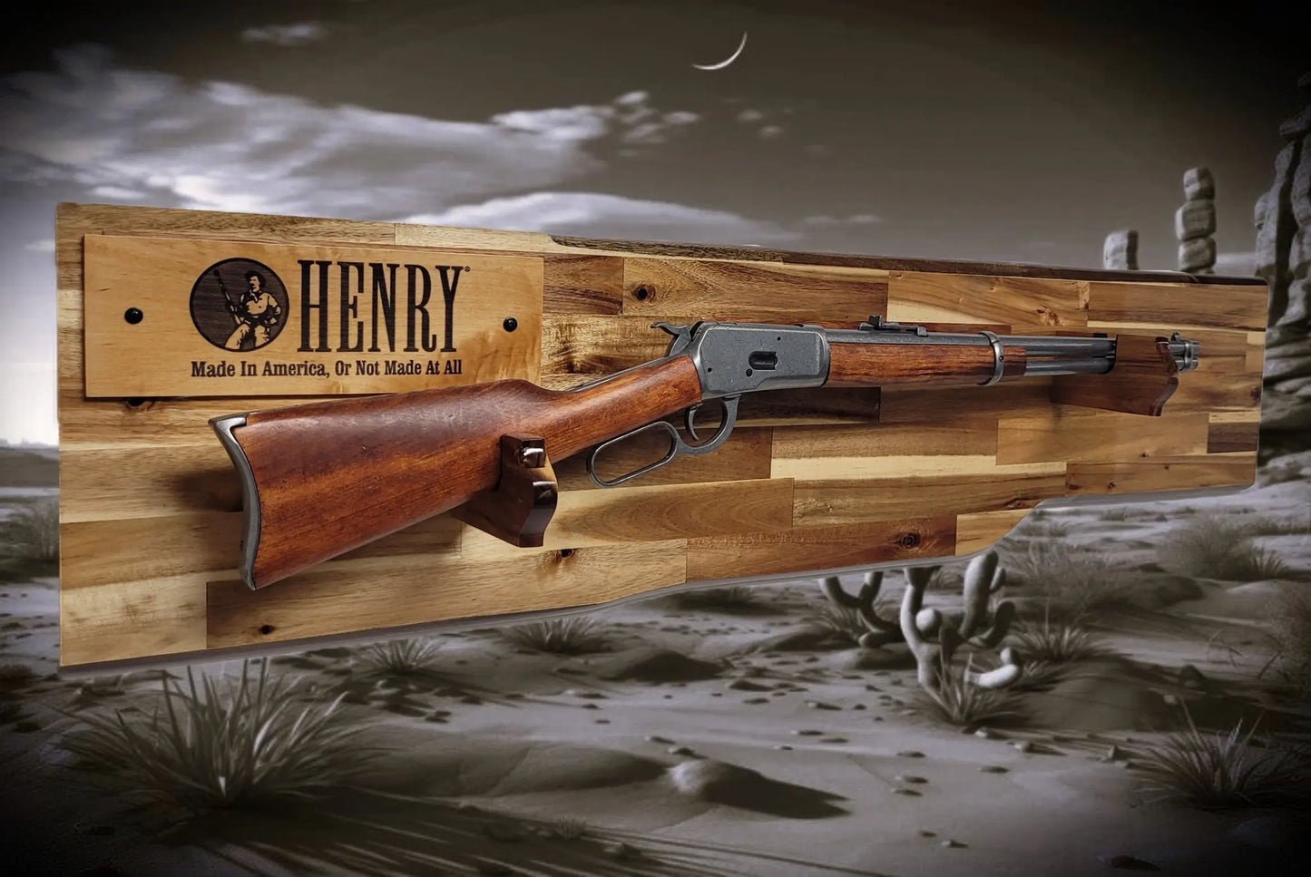 Walker Wood Gifts gun rack Traditional Lever Action Henry Rifle Display Cabin Acacia Décor Collectors Gift