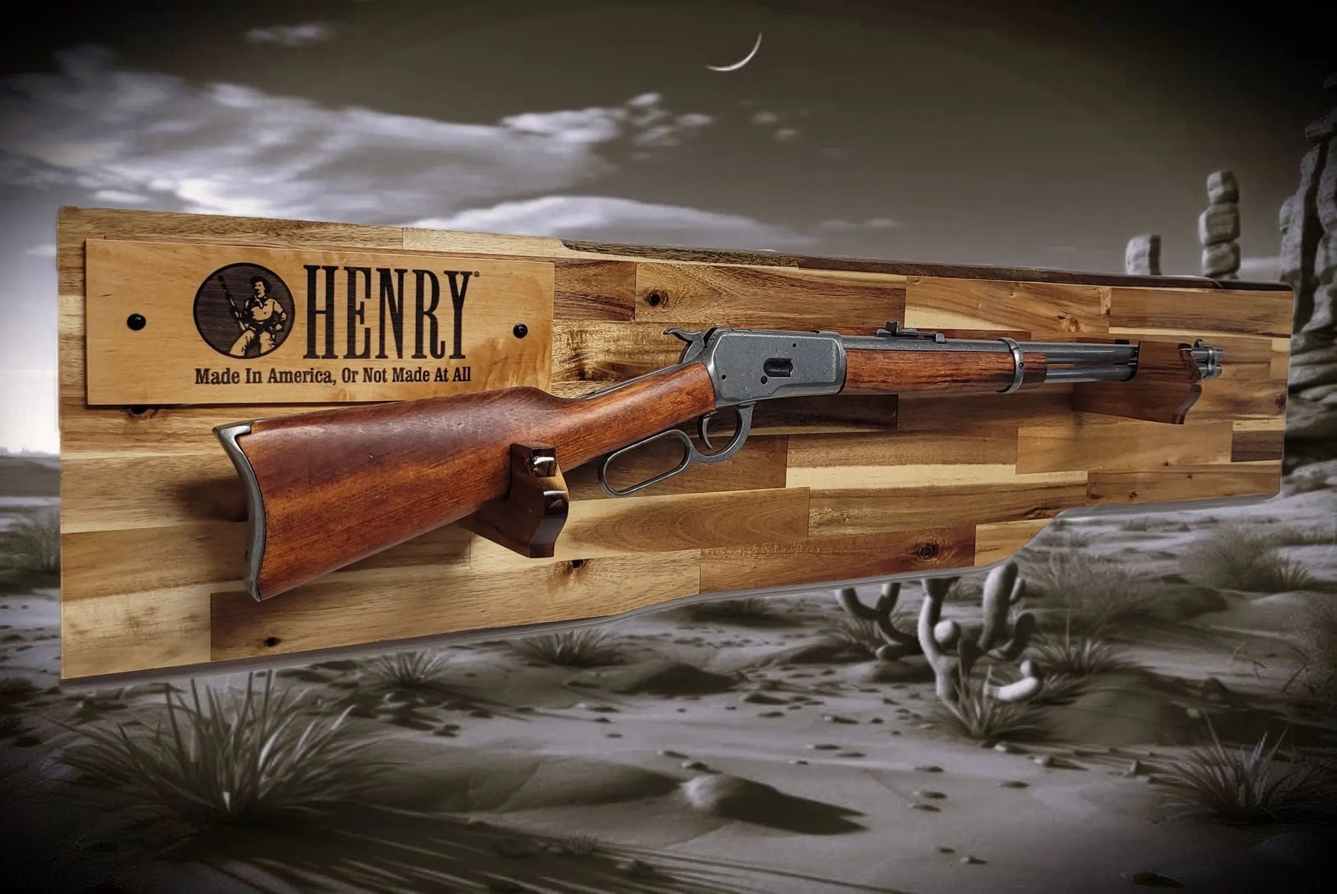 Walker Wood Gifts gun rack Traditional Lever Action Henry Rifle Display Cabin Acacia Décor Collectors Gift