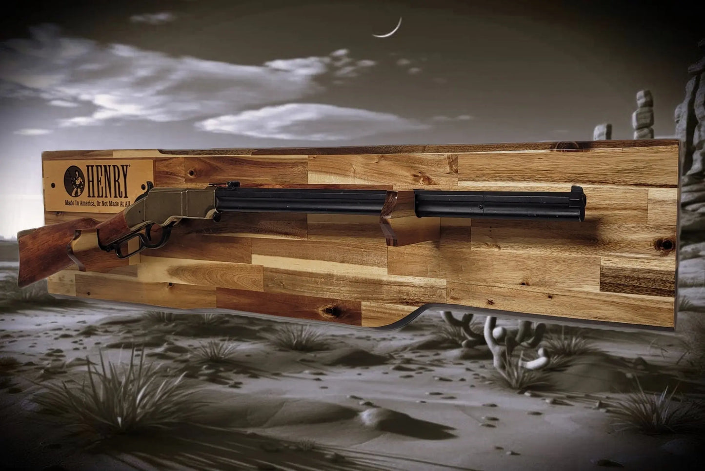 Walker Wood Gifts gun rack Traditional Lever Action Henry Rifle Display Cabin Acacia Décor Collectors Gift