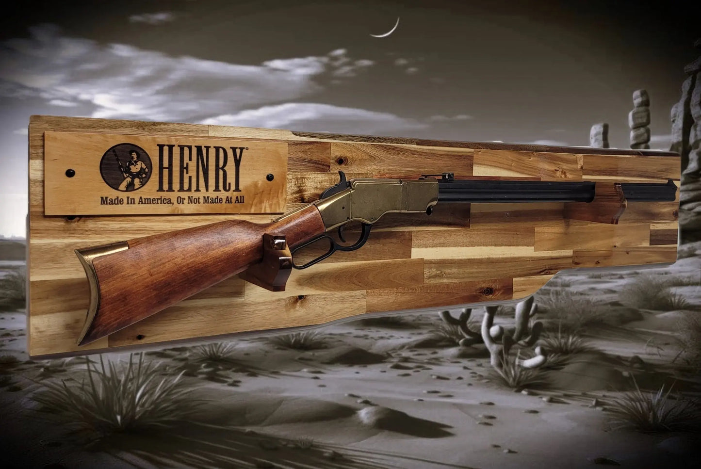 Walker Wood Gifts gun rack Traditional Lever Action Henry Rifle Display Cabin Acacia Décor Collectors Gift