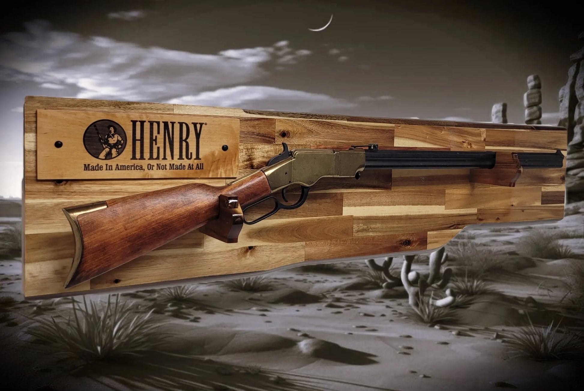 Walker Wood Gifts gun rack Traditional Lever Action Henry Rifle Display Cabin Acacia Décor Collectors Gift