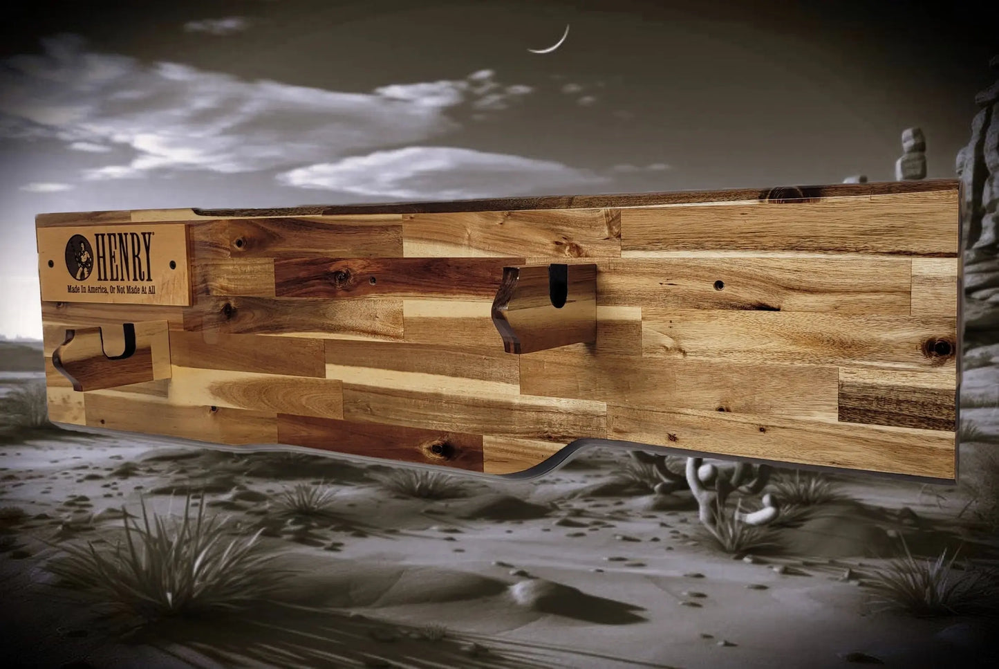 Walker Wood Gifts gun rack Traditional Lever Action Henry Rifle Display Cabin Acacia Décor Collectors Gift