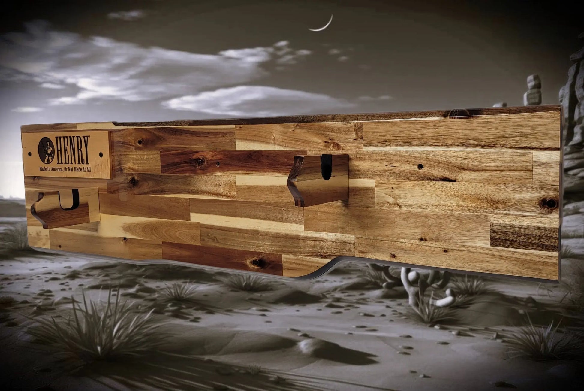Walker Wood Gifts gun rack Traditional Lever Action Henry Rifle Display Cabin Acacia Décor Collectors Gift