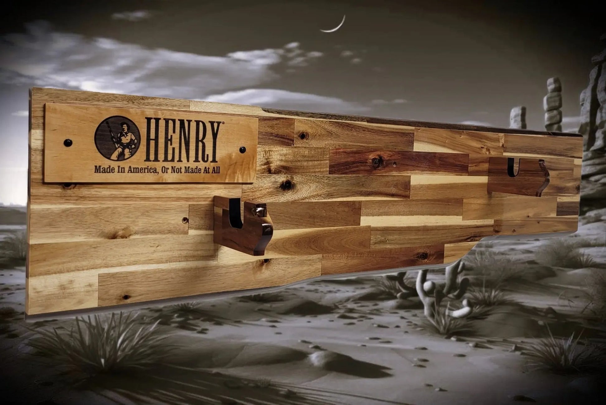 Walker Wood Gifts gun rack Traditional Lever Action Henry Rifle Display Cabin Acacia Décor Collectors Gift