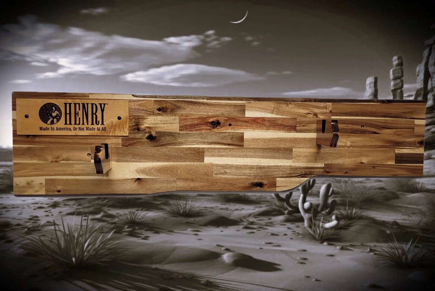 Walker Wood Gifts gun rack Traditional Lever Action Henry Rifle Display Cabin Acacia Décor Collectors Gift