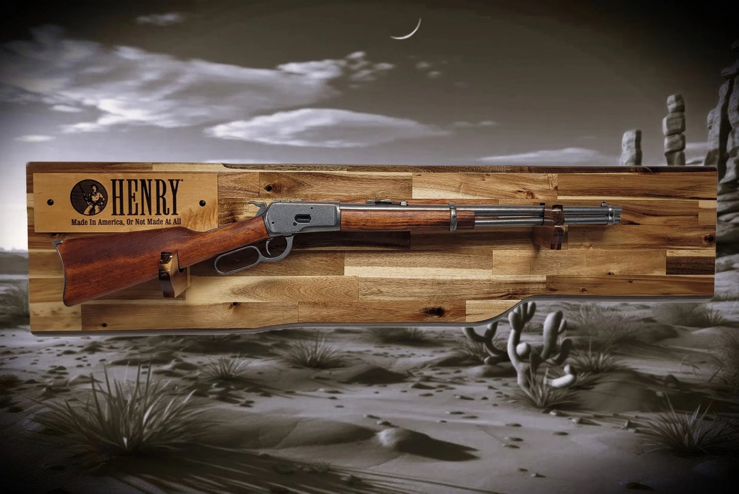 Walker Wood Gifts gun rack Traditional Lever Action Henry Rifle Display Cabin Acacia Décor Collectors Gift