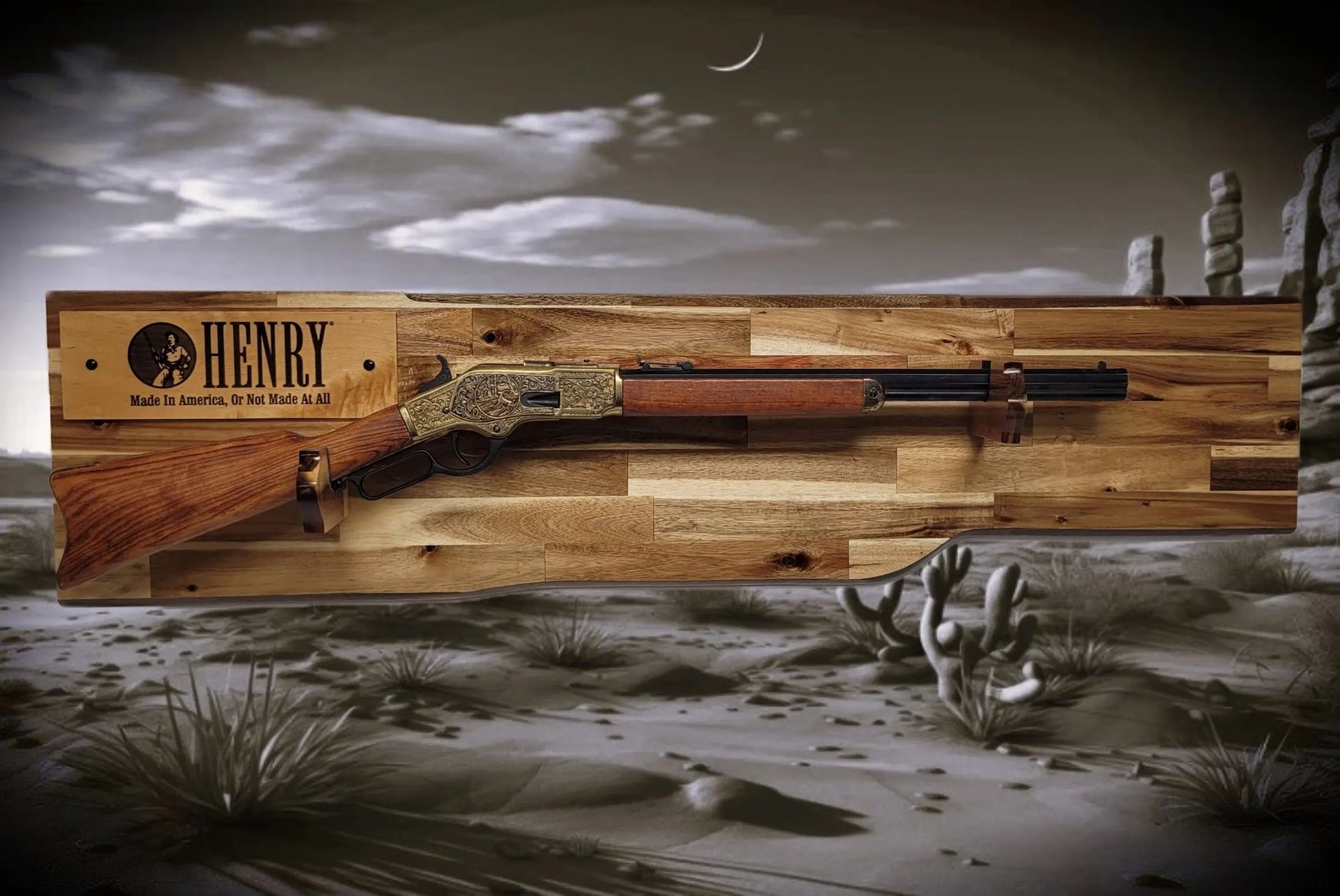Walker Wood Gifts gun rack Traditional Lever Action Henry Rifle Display Cabin Acacia Décor Collectors Gift