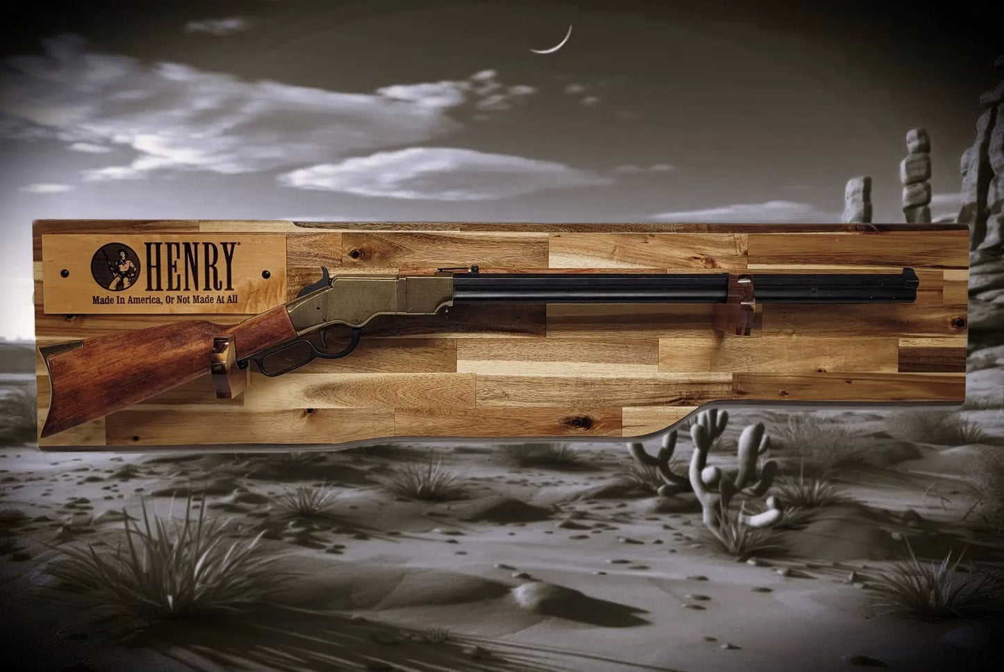 Walker Wood Gifts gun rack Traditional Lever Action Henry Rifle Display Cabin Acacia Décor Collectors Gift