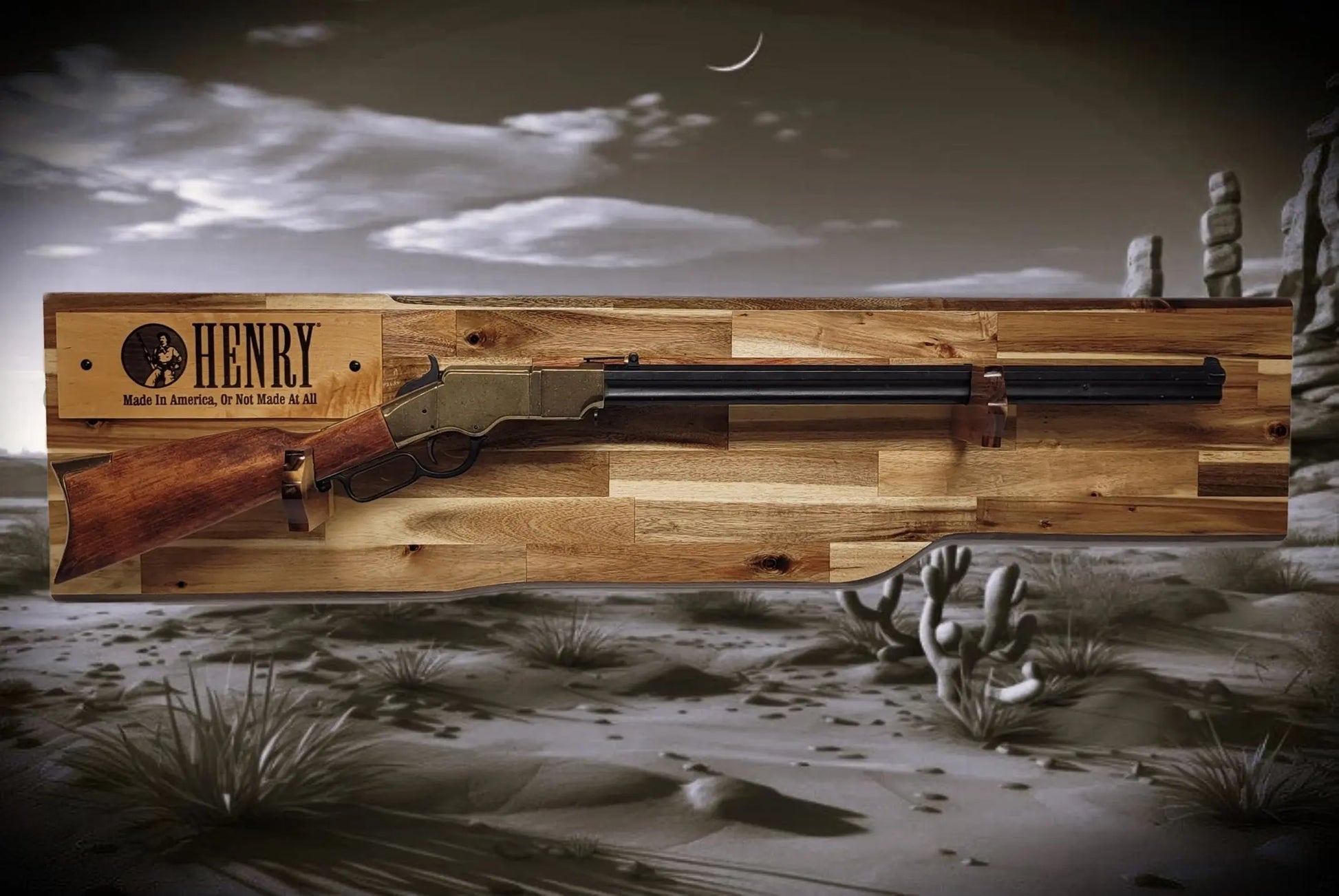 Walker Wood Gifts gun rack Traditional Lever Action Henry Rifle Display Cabin Acacia Décor Collectors Gift