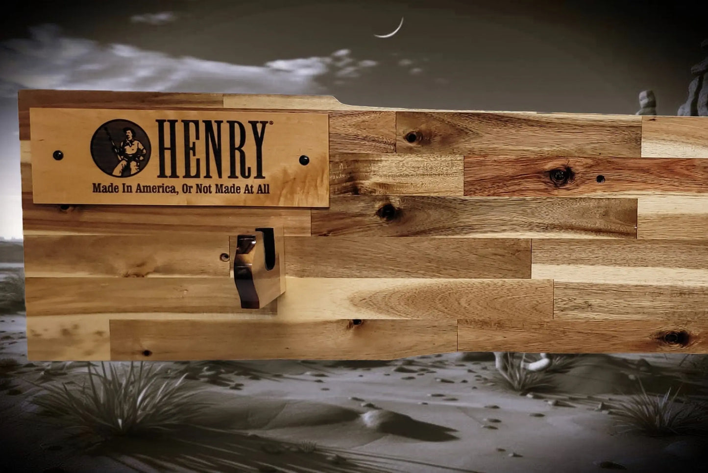 Walker Wood Gifts gun rack Traditional Lever Action Henry Rifle Display Cabin Acacia Décor Collectors Gift