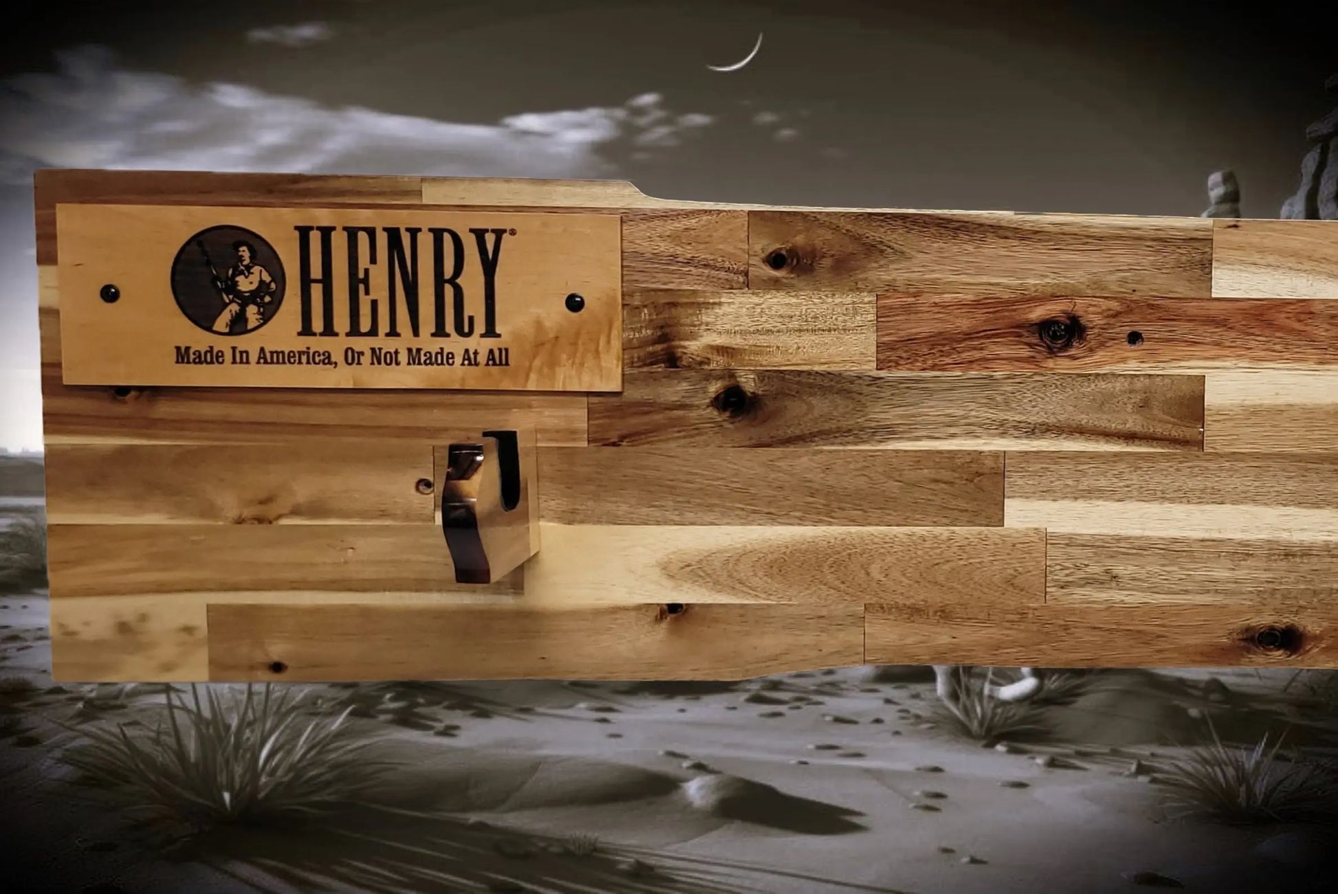 Walker Wood Gifts gun rack Traditional Lever Action Henry Rifle Display Cabin Acacia Décor Collectors Gift