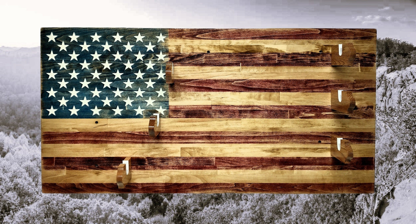 Walker Wood Gifts gun rack Traditional Old Glory 3 Place Lever Action Aspen Rifle Display Unique Collectors Gift