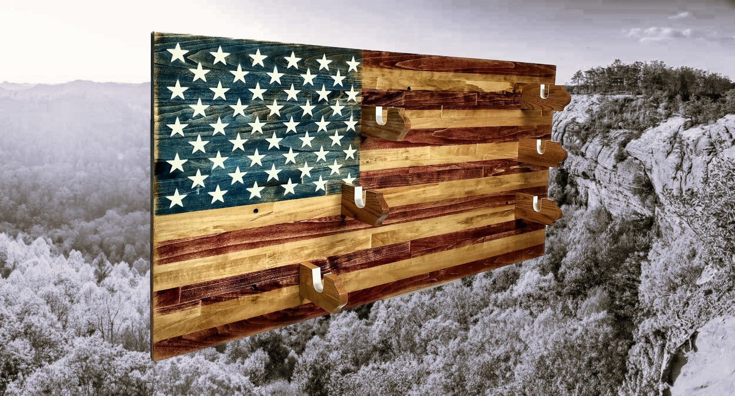 Walker Wood Gifts gun rack Traditional Old Glory 3 Place Lever Action Aspen Rifle Display Unique Collectors Gift