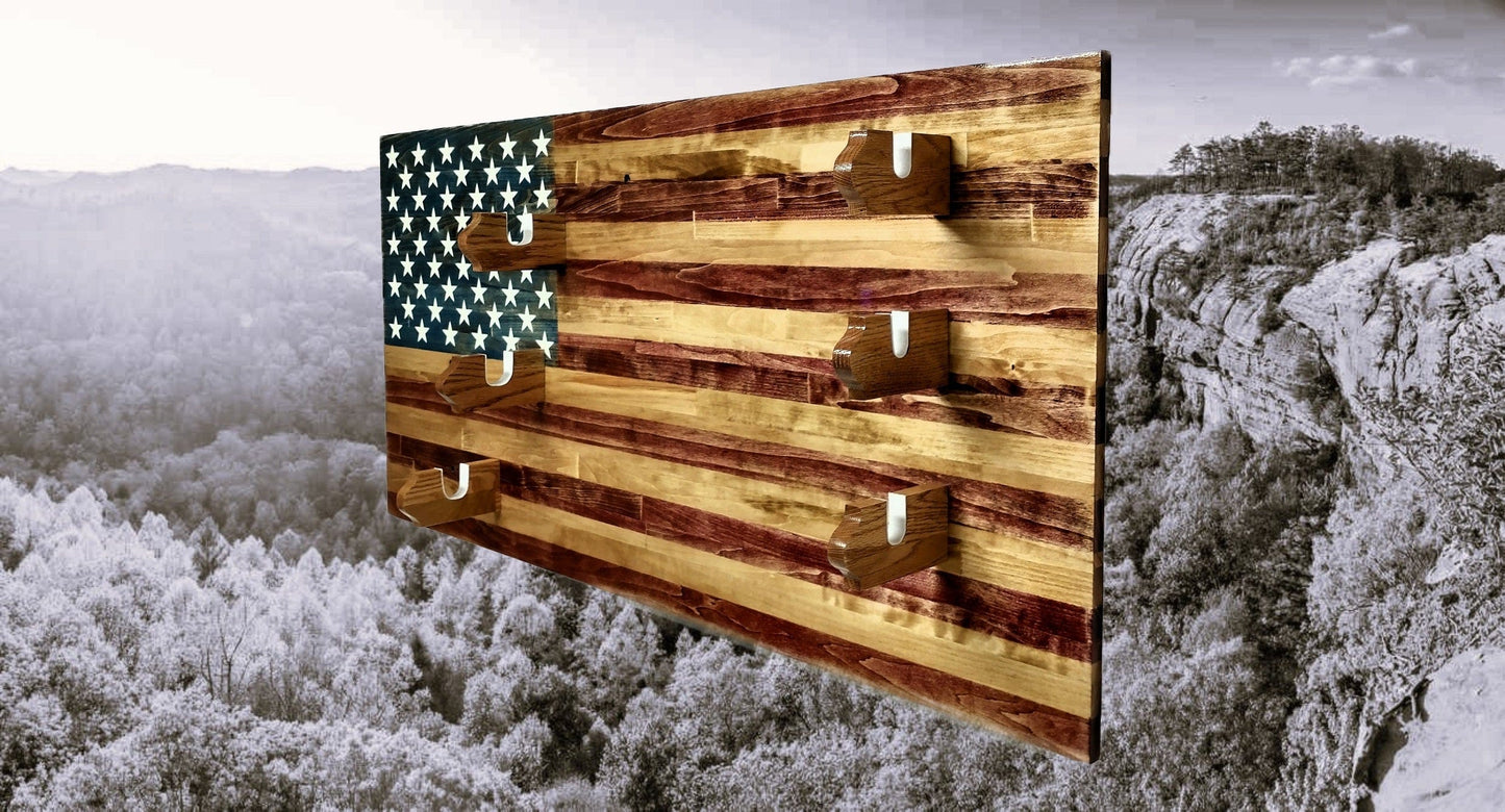 Walker Wood Gifts gun rack Traditional Old Glory 3 Place Lever Action Aspen Rifle Display Unique Collectors Gift