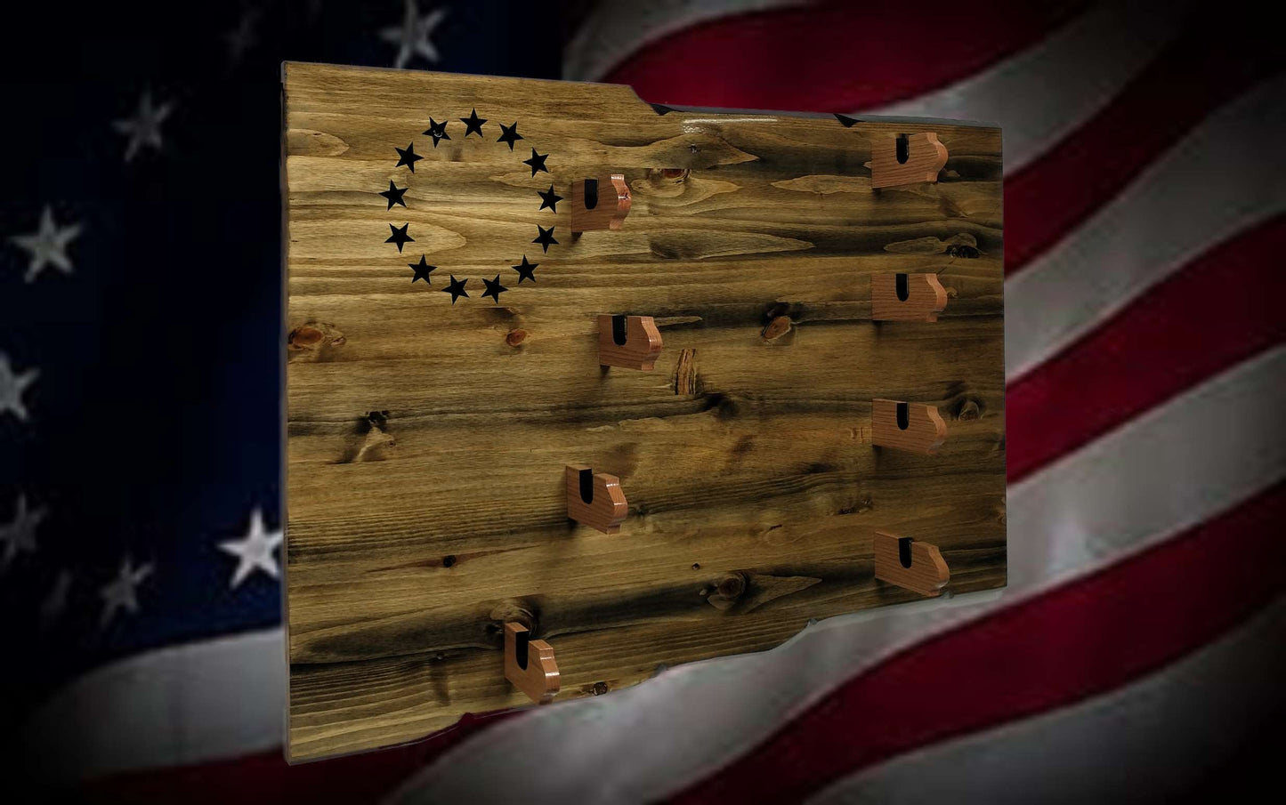 Walker Wood Gifts gun rack Unique Rustic 4 Place Lever Action Display Knotty Pine 13 Black Star Patriotic Collectors Gift