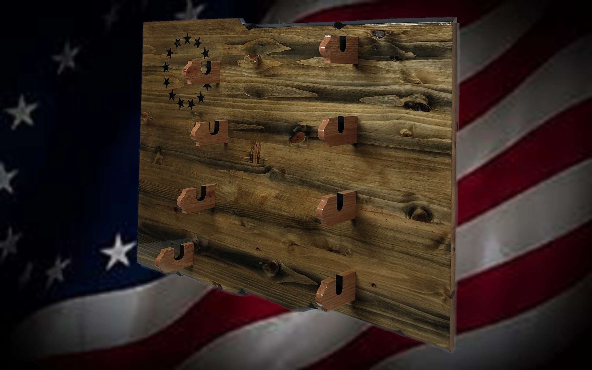 Walker Wood Gifts gun rack Unique Rustic 4 Place Lever Action Display Knotty Pine 13 Black Star Patriotic Collectors Gift