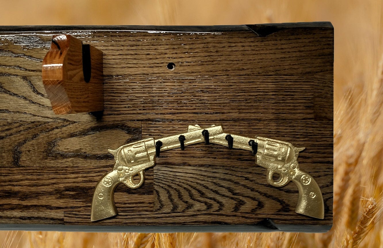 Walker Wood Gifts Lever Action Rustic 50 Gold Star Rifle Display Faux Live Edge Gun Rack Cabin Oak Décor Collectors Gift